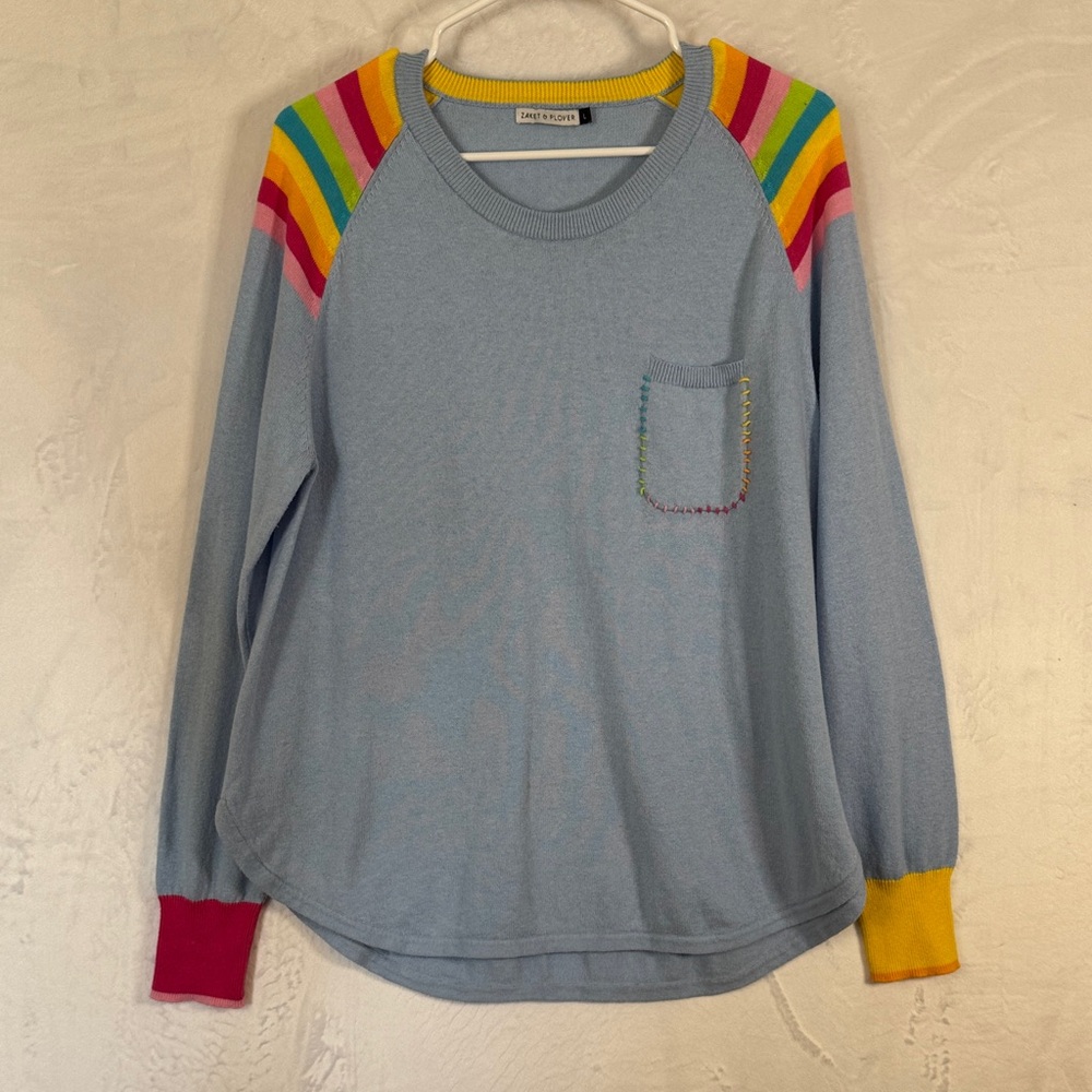 Zaket and Plover Striped Shoulder Cotton Cashmere Sweater Size Large